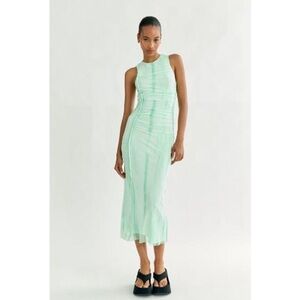 Zara Lime Green Tulle Ruched Sleeveless Maxi / Midi Dress Size Large
